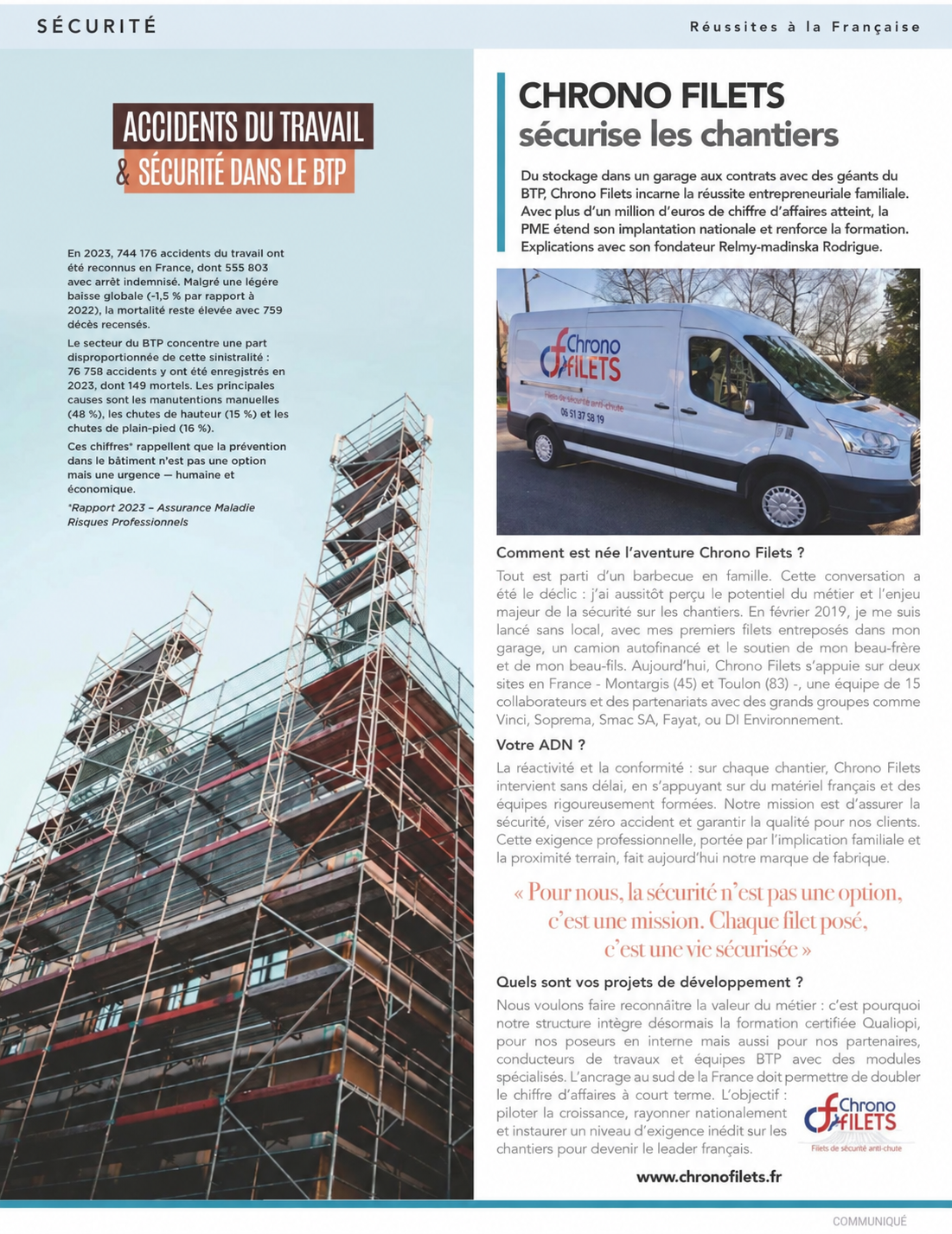 Article de presse sur Chrono Filets, sans photographie personnelle